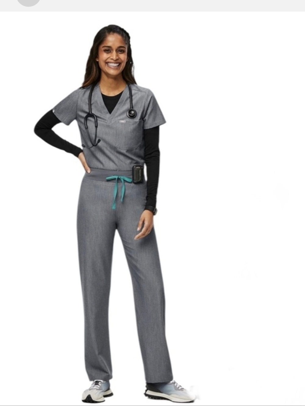 Figs Womens Gray Scrub Jogger Pants with Teal Drawstring Size XL